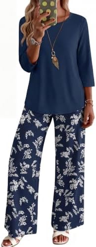 WIHOLL Two Piece Sets for Women Lounge 3/4 Length Sleeve Womens Tops Graphic Pants with Pockets Summer Outfits 2026