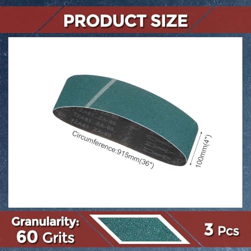 3 Pcs Sanding Belts 4 x 36 Inch 60 Grit Zirconia