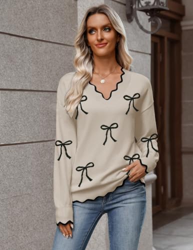 Zeagoo Women's 2026 Fall V Neck Sweater Long Sleeve Lightweight Knit Tops