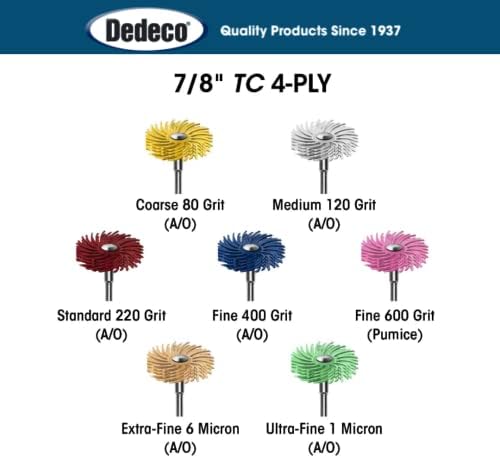 Dedeco Sunburst Radial Bristle Discs 6-Pack - 7/8" Curved 4-Ply Mounted Discs - Blue 400 Grit (Fine) - Aluminum Oxide for Polishing & Finishing