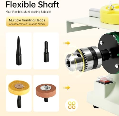 Multifunctional Lapidary Saw & Rock Polisher, 750W Multifunction Table Saw with 800-10000 RPM Adj Speed & Flexible Shaft, Bench Buffer for Cutting, Carving, Polishing Rocks, Gems, & Metal