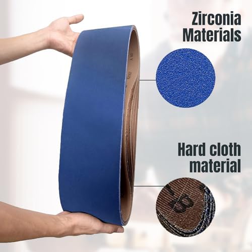 POWERTEC 6 x 48 Inch Zirconia Sanding Belts, 3PK, 60 Grit Belt Sander Sanding Belt for Bench Sander, Belt and Disc sander, Woodworking & Paint Removal, Metal Polishing (464806Z-3)