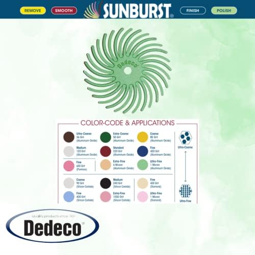 Dedeco Sunburst Radial Bristle Discs 48-Pack - 7/8" Curved - Light Green 14000 Grit (Ultra-Fine, 1 Micron) - Aluminum Oxide for Polishing & Finishing