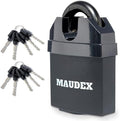 Maudex® MDL60 High Security Padlock for Outdoor Use - [10 Keys] - [Anti Drill, Anti Pick Cylinder] - Ideal Lock for Storage Unit, Shed, Gate, Container with 0.67” Shackle Clearance