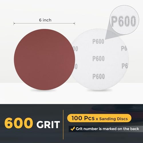 HARFINGTON 100 Pcs 6 Inch Sanding Discs 600 Grit Red Aluminum Oxide