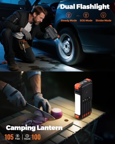 BLAVOR Solar Power Bank with Hand Crank and Built-in 4 Cables 20000mAh