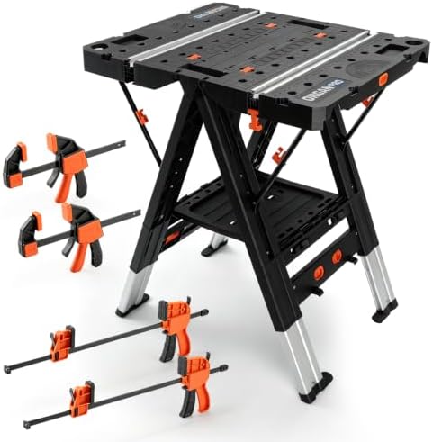 Portable Folding Workbench & Sawhorse 2-in-1, 800 LBS Heavy Duty