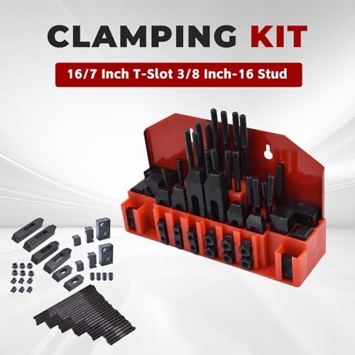 findmall 58 Pcs Pro-Series 7/16" T-Slot 3/8"-16 Stud Clamping Kit Hardened Hold Down Clamping Kit Fit for Bridgeport Mill