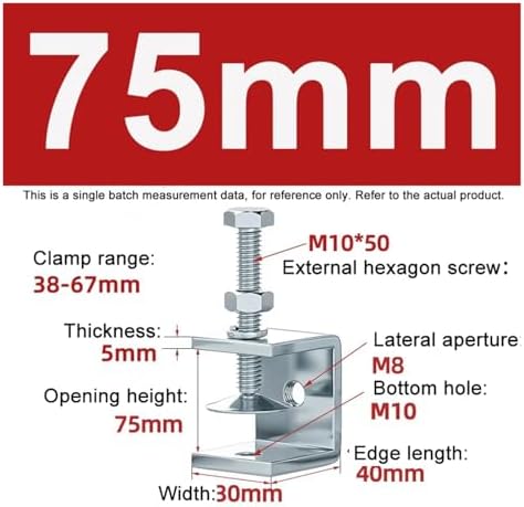 1PCS Galvanized Carbon Steel Tiger Clamp Multiple Shapes Open Height 20-130MM Thickened Material Fixed Fixture Clamping Device(75MM,Hexagonal)