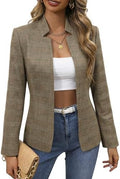 Mina Self 2026 Fall Women's Open Front Tweed Blazer,Plaid Fitted Jacket