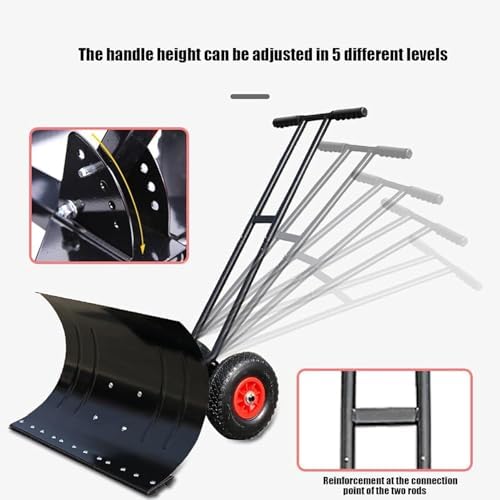 ELEFOCUS 2-Wheel Snow Shovels Pusher Pneumatic Tyre Hand Plow Hand Push Protable Snowplow Outdoor Snow Removal Tool(7543)