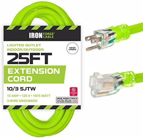 Iron Forge Cable 10 Gauge Extension Cord Heavy Duty, 25 Ft - SJTW