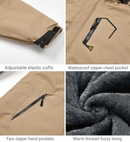Men's Winter Ski Jacket Warm Fleece Waterproof Outdoor Mountain Hiking Windbreaker Hooded Snow Rain Coat