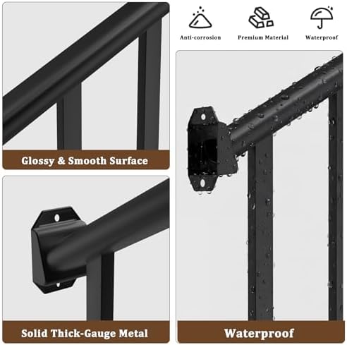 Metty Metal 4Ft W x 36in H Stair Deck Railing Kit, Textured Black AAMA2604 Powder Coat, IBC Certified Guard Rail for Deck Porch Balcony Patio Outdoor