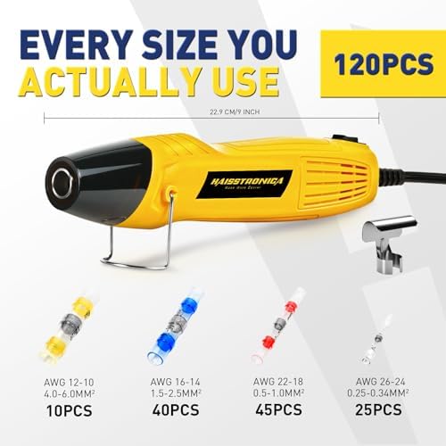 haisstronica 120PCS Solder Seal Connector Kit, 350W Heat Gun, AWG 26-10