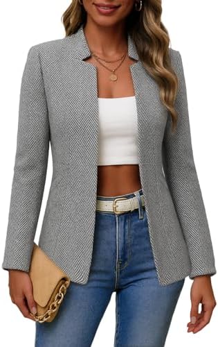 Mina Self 2026 Fall Women's Open Front Tweed Blazer,Plaid Fitted Jacket