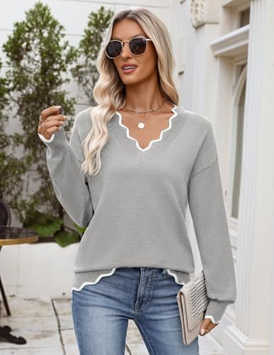 Zeagoo Women's 2026 Fall V Neck Sweater Long Sleeve Lightweight Knit Tops