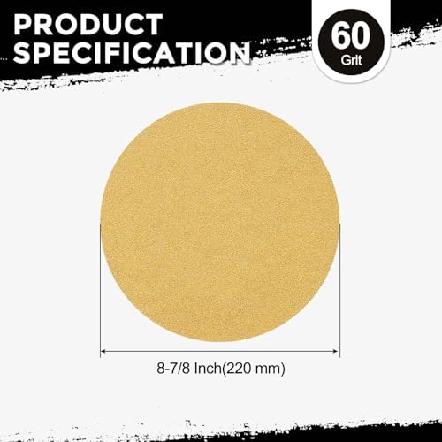 50Pcs Sanding Discs 8-7/8In 60Grit Hook and Loop Sandpapers Yellow