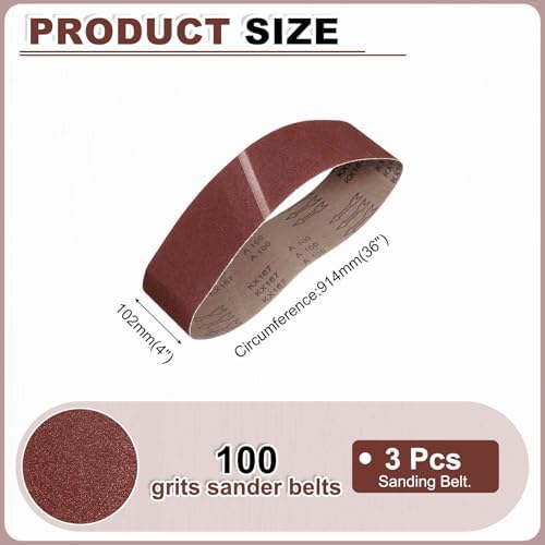 HARFINGTON 4 x 36 Inch Sanding Belts, 3 Pcs 100 Grits Aluminum Oxide
