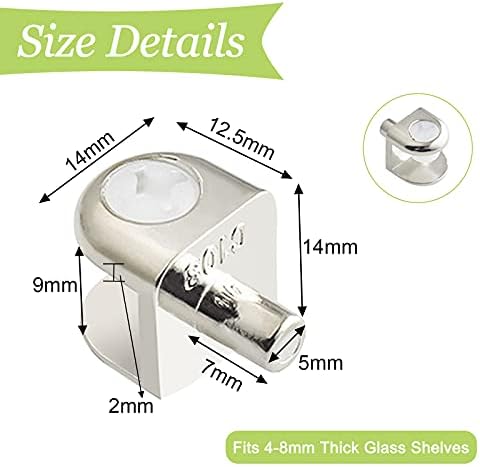 Glass Shelf Bracket Pegs, 20Pcs Adjustable Frameless Glass Bracket Pegs Zinc Alloy Brushed Finish Glass Clamp Clips with Pin Glass Shelf Holders Supports for 4-8mm Thickness Glass