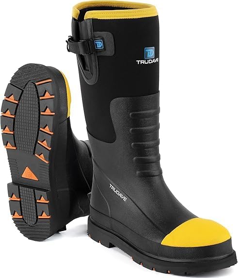 Trudave Steel Toe Rubber Boots for Men with Steel Shank, Anti Slip Waterproof Mens Mud Boots Hunting Work Boots, Durable Rain Boots for Construction, Farming, Size 6-14