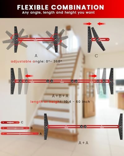 TANYO Stair Tread Template Tool, 8" to 60"Jig, Adjustable for Measuring
