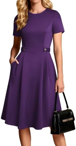 GRACE KARIN Women's 2026 Short Sleeve Church Work Midi Dresses with Pockets