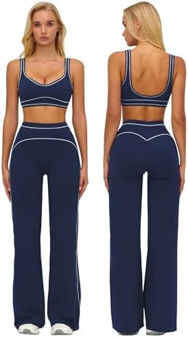 ABOCIW Two Piece Workout Sets for Women Racerback Tank Top Matching High Waist Wide Leg Yoga Pants Pilates Outfits