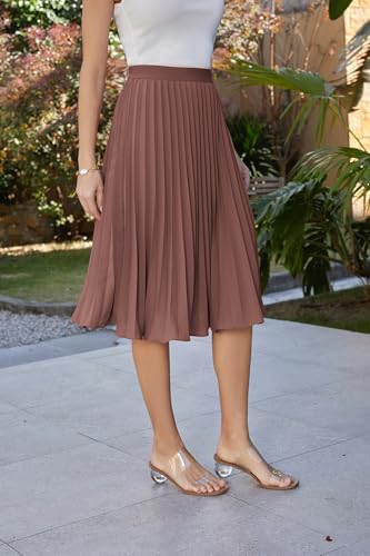 GRACE KARIN Pleated Midi Skirt for Women Chiffon A-Line Outfits