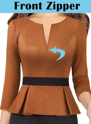 VFSHOW Womens Work Business Office Front Zipper Peplum Church Sheath Dress