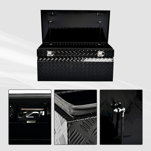 48 Inch Heavy-Wall Aluminum Truck Tool Box Pick Up Truck Bed RV Trailer Toolbox Storage Organizer with RigidCore Lid, Lock & Keys,Gloss Black,5 Bar Tread,48"(L) X24''(W) X21.25(H) Storage Box