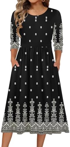 Zeagoo 3/4 Sleeve Women's Dress Casual Aline Summer Fall Midi Long Dresses