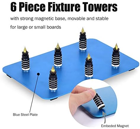 Toolour Soldering Helping Hands 6Pcs PCB Circuit Board Holder ESD Safe,Metal Magnetic Fixture Tower on the Blue Steel Base for Electronic Boards Repairing Soldering Desoldering Rework