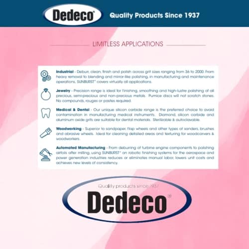 Dedeco Sunburst Radial Bristle Discs 6-Pack - 7/8" Curved 4-Ply Mounted Discs - Pink 600 Grit (Fine, Pumice) - Aluminum Oxide for Polishing & Finishing