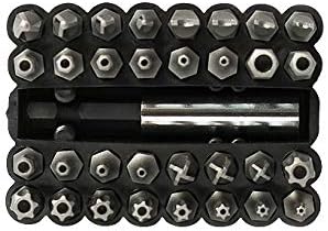 ARES 70009-33-Piece Security Bit Set with Magnetic Extension Bit Holder - Includes Tamper Resistant, SAE Hex, Metric Hex and Star Bits – Anti Tamper Bit Set Features Torq, Spanner, and Triwing Bits