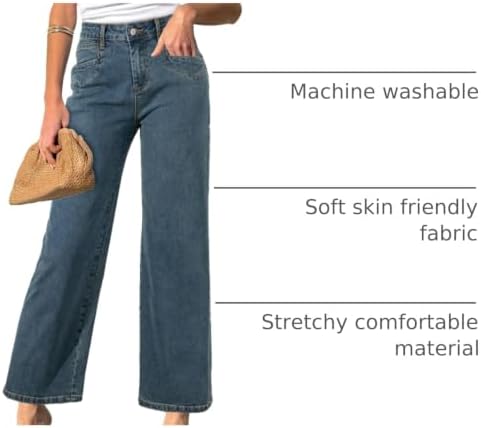 Sidefeel Women's Straight Leg Jeans High Waisted Stretchy Jeans Zimbaplatinum Wide Leg Ankle Denim Pants with Pockets