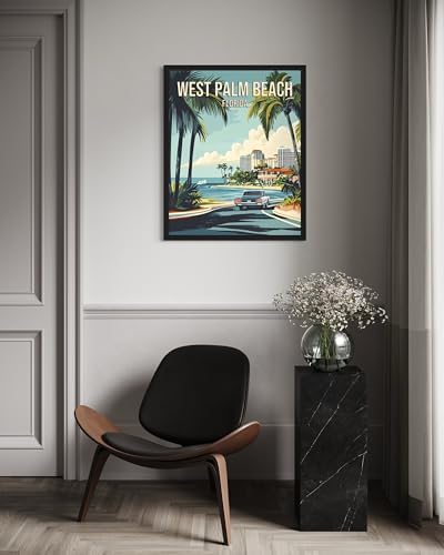 West Palm Beach Florida Black Framed Wall Art Print Poster, US Vintage Retro Beach Scenery Posters Prints for Restroom Home Picture Painting Artwork Gallery 219 (West Palm Beach Florida, 14"L x 11"W, Black Frame)