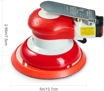 Professional Random Orbital Air Sander 5" Pneumatic Palm Sander DA Sander, Low Noise Reduction, 12000 RPM, Hook & Loop, for Auto Body, Car Detailing, Wood, Metal Polishing & Buffing