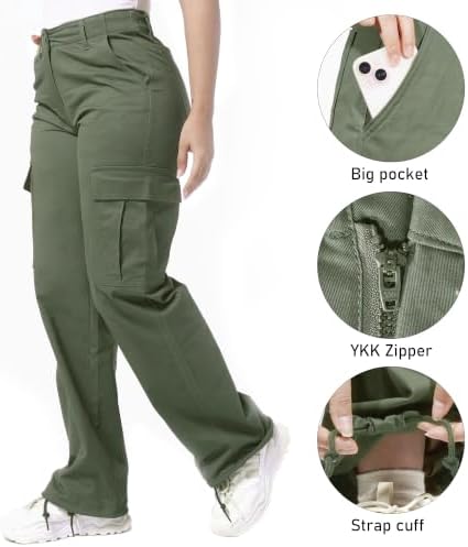 Soulsfeng Women's Baggy Cargo Pants Relaxed Fit Casual Cotton Hiking Pants with 6 Pockets