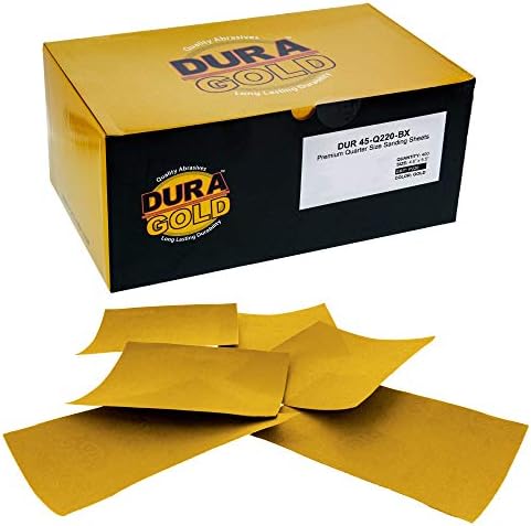 Dura-Gold Premium 1/4 Sheet Gold Sandpaper Sheets, 220 Grit (Box of 400)