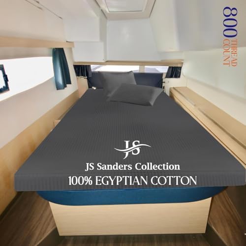 JS Sanders V Berth Boat Sheet 3 Pcs 600 TC Egyptian Cotton,Dark Grey Stripe