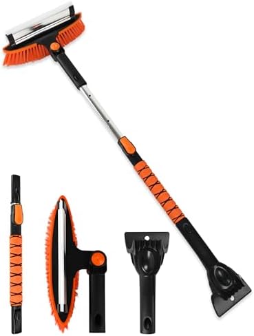 41" Extendable Ice Scrapers for Car Windshield 2-in-1 Snow Brush for Car Snow Scraper for Car Snow Scraper and Drush with Ergonomic Foam Grip for Cars, Trucks, SUVs with 360� Pivoting Brush Head