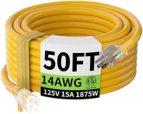 HUANCHAIN 14/3 Gauge 50FT Heavy Duty Outdoor Extension Cord Waterproof