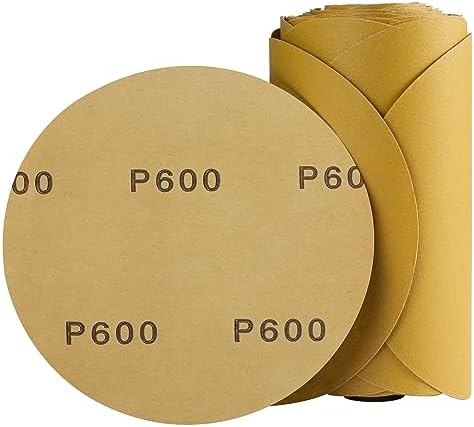 CowboyBOB 100 PCS 6 Inch Gold PSA Sanding Discs 600 Grit Self Adhesive Sticky-Back Sandpaper Roll for DA Sander Automotive Car Paint Woodworking Wood Metal Finishing