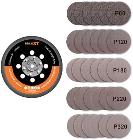 MAXXT 6" Hook & Loop DA Sander Backing Plate Pad 30 Sandpaper, Dual-Action Random Orbital Sanding Pad - Low Profile Edge, Medium Density - for MAXXT Brushless Orbit Sander R7303&R7304