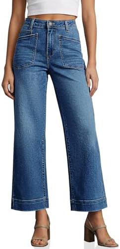 Cicy Bell Womens Cropped Wide Leg Jeans High Waisted Baggy Denim Ankle Pant