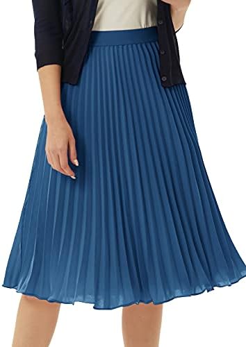 GRACE KARIN Pleated Midi Skirt for Women Chiffon A-Line Outfits