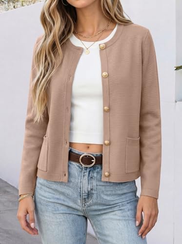 ANRABESS Women's Button Down Cropped Striped Cardigan Sweaters