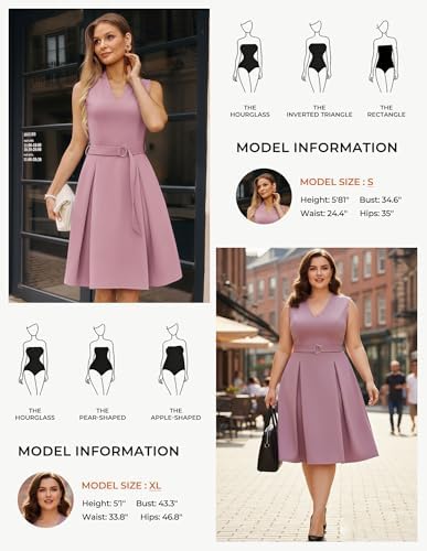GRACE KARIN Women's Fit and Flare Work Business Dress with Belt