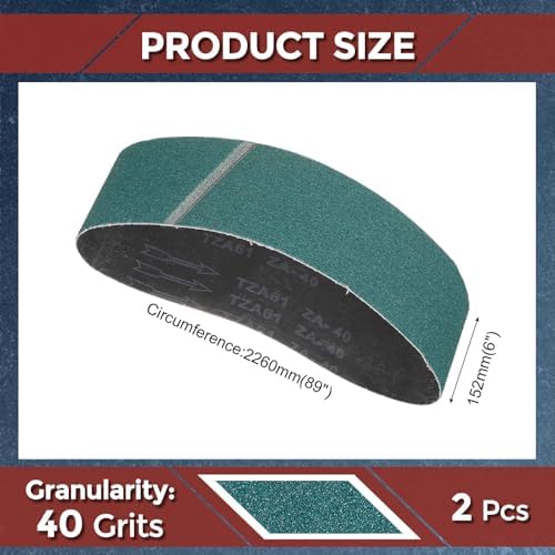 2 Pcs Sanding Belts 6 x 89 Inch 40 Grit Zirconia